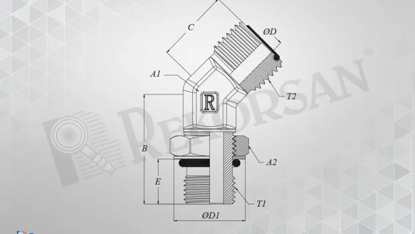 UNF - ORFS 45° KONTRALI DİRSEK